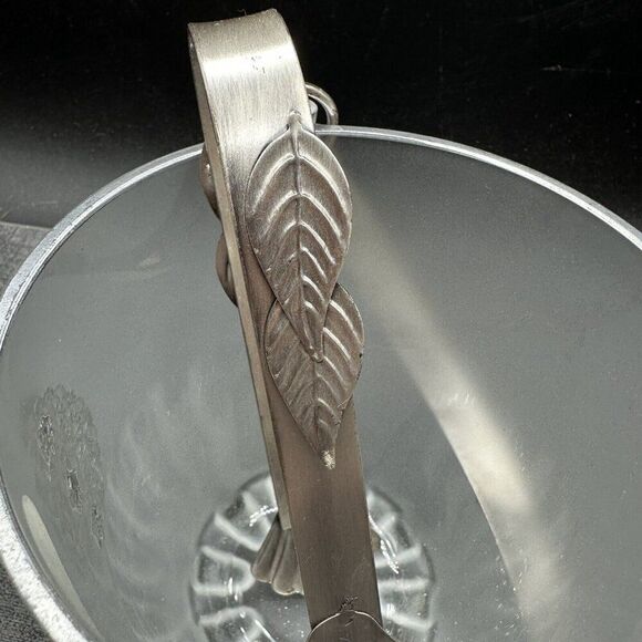 Arte Murano Silvestri Ice Bucket Frosted Glass Metal Rose Pattern Italy Vintage - Picture 11 of 16